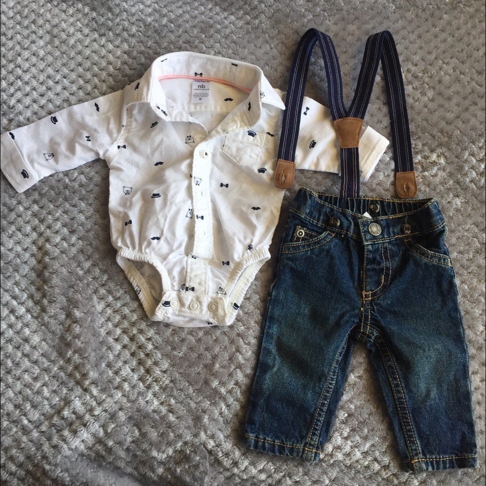 Dress shirt set with pants and spenders